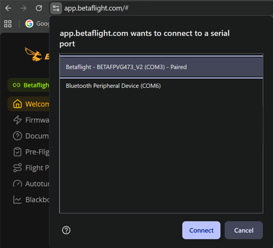 Betaflight App - Native device select